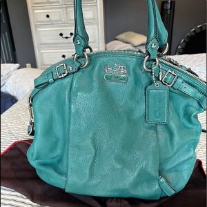 Teal leather coach bag